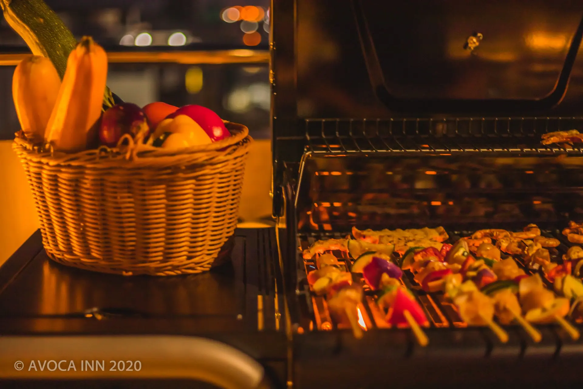 Avoca Inns BBQ night offers delicious grilled skewers with fresh vegetables for a memorable outdoor dining experience.