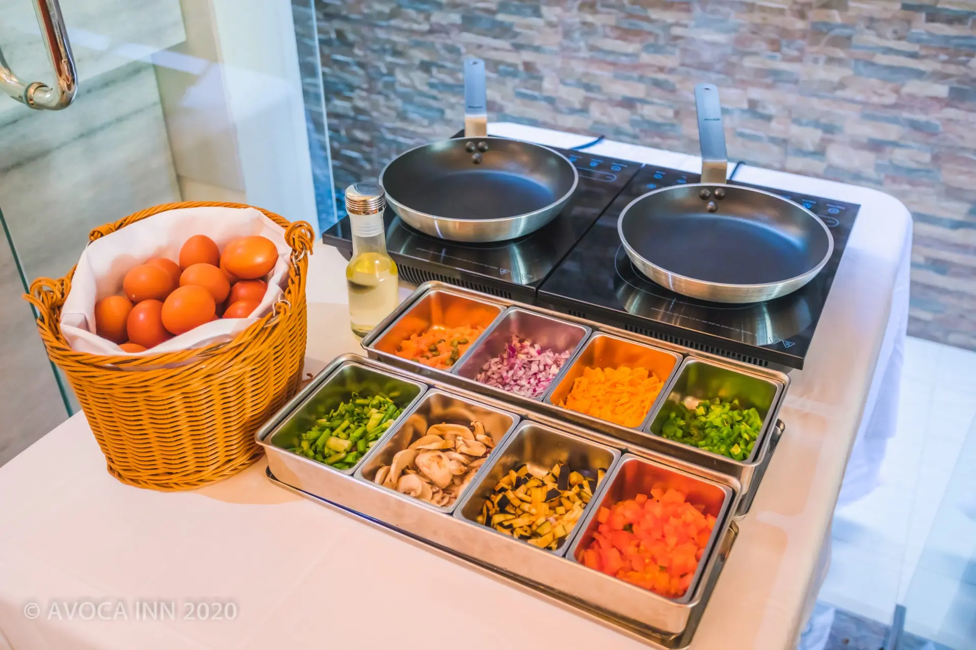 Avoca Inn breakfast buffet with fresh vegetables for custom omelets and a healthy start to the day.