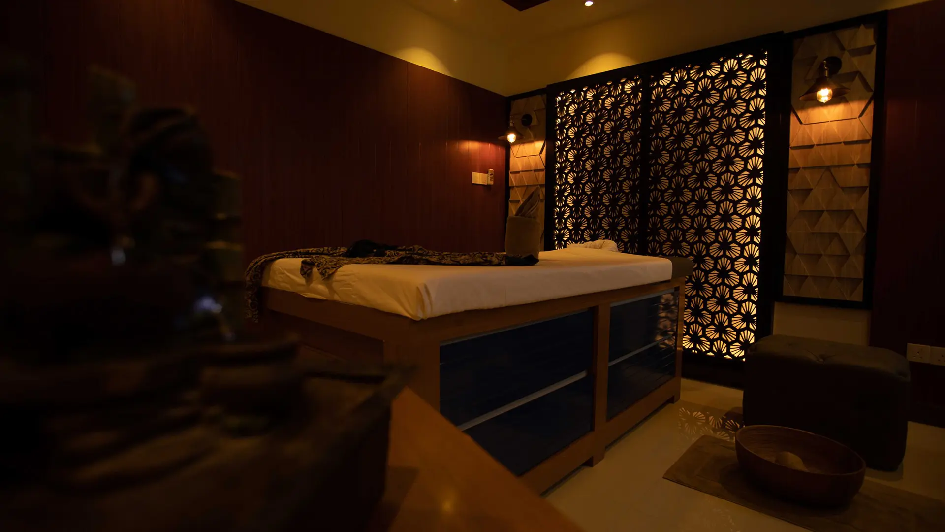 Relax in our tranquil spa room with massage table, designed for ultimate rejuvenation.
